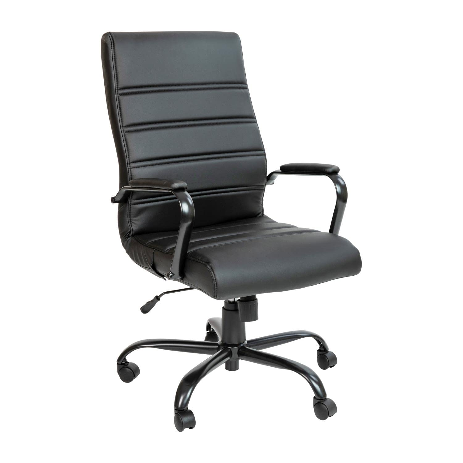 Flash Furniture كرسي مكتب ظهر مرتفع - كرسي مكتب تنفيذي دوار من الجلد الأسود بإطار أسود - كرسي بذراع دوار