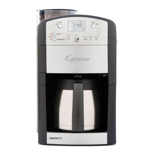 Capresso صانع القهوة الرقمي 465 CoffeeTeam TS سعة 10 أكواب مع مطحنة مخروطية الشكل ودورق حراري