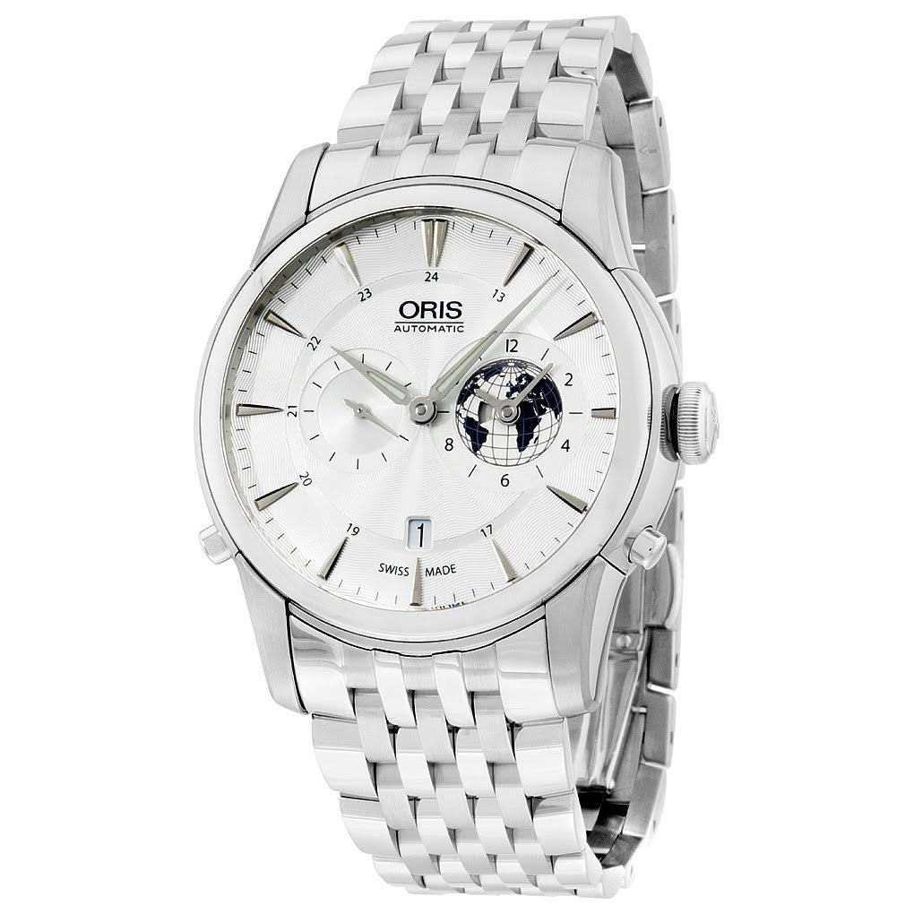 Oris ساعة أرتيلير GMT التلقائية باللون الفضي الأبيض المقاوم للصدأ للرجال 690-7690-4081MB