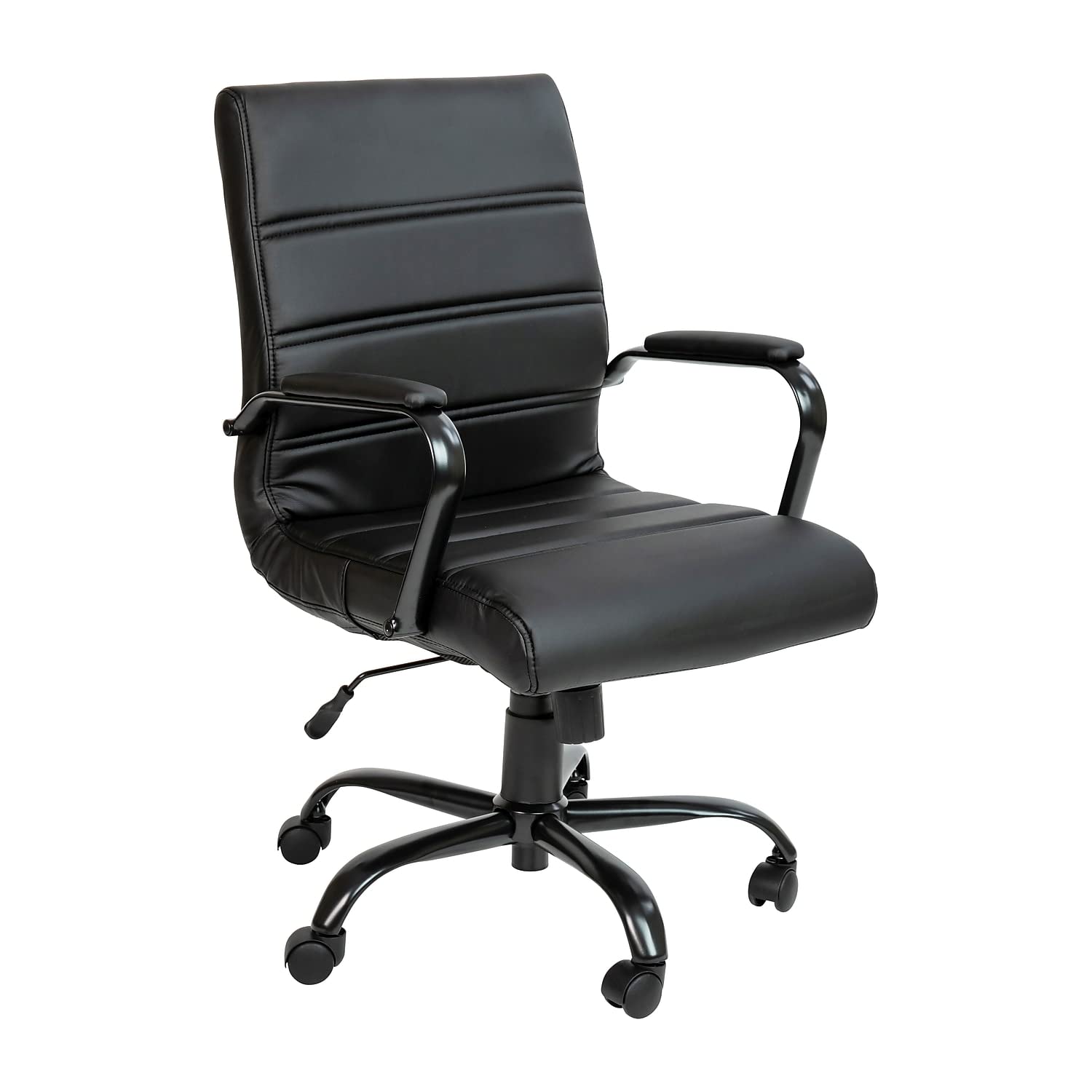 Flash Furniture كرسي مكتب منتصف الظهر - كرسي مكتب تنفيذي دوار من الجلد الأسود بإطار أسود - كرسي بذراع دوار