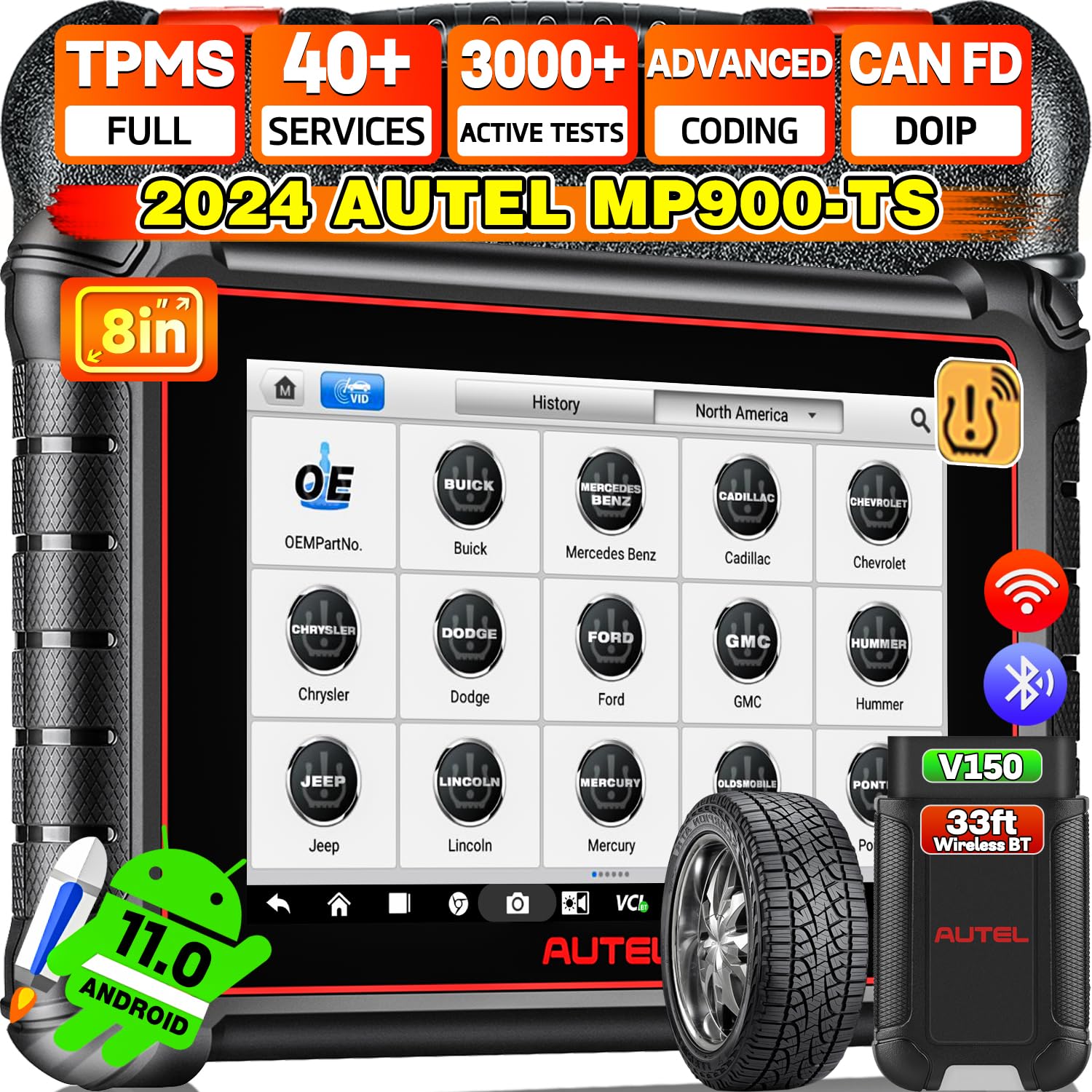 Autel Scanner MaxiPRO MP900TS: 2024 8IN MP900-TS Up of MaxiSys MS906TS/ MP808S-TS/ MX900TS/ MP900BT w/ 40+ Reset, Pro ECU Coding, Full TPMS as MS906 PRO-TS, 3000+ Bidirectional, DoIP CAN-FD, FCA SGW