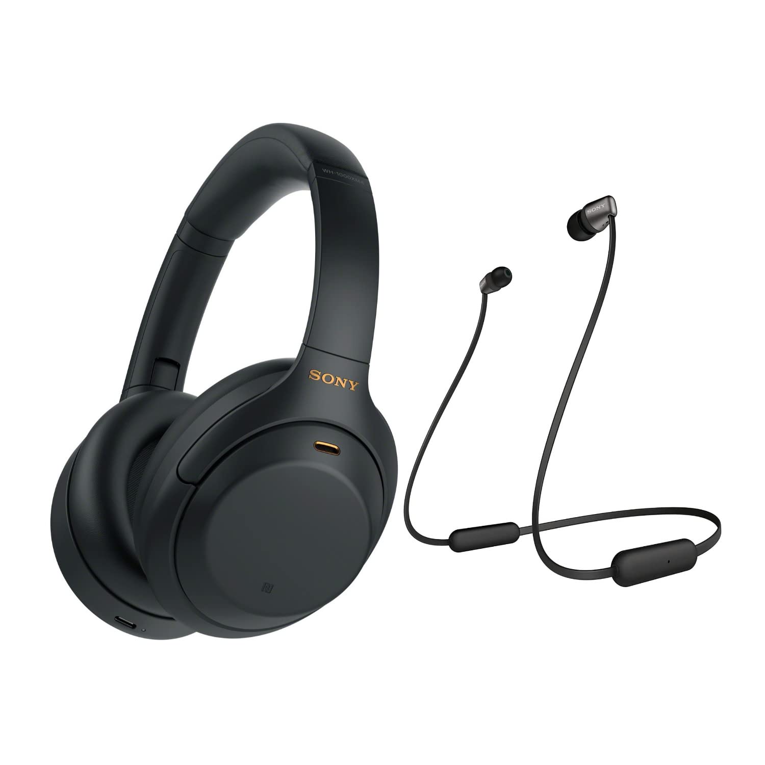  Sony WH-1000XM4 سماعات رأس لاسلكية لإلغاء الضوضاء فوق الأذن (أسود) مع مجموعة سماعات لاسلكية داخل الأذن - بطارية محمولة...