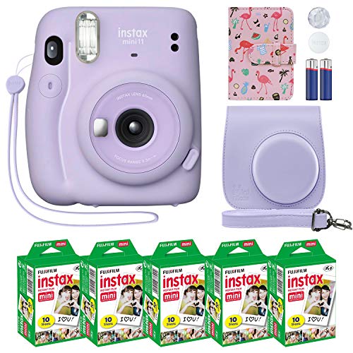  Fujifilm Instax Mini 11 كاميرا فورية أرجواني أرجواني + حافظة مخصصة + حزمة قيمة فيلم Fuji Instax (50 ورقة) ألبوم صور مصمم فلامنغو لصور...