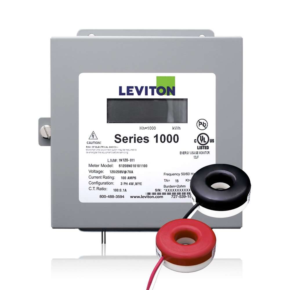Leviton 1K240-1SW Series 1000120 / 240V 100A 1P3W طقم داخلي مع 2 CTs صلبة النواة