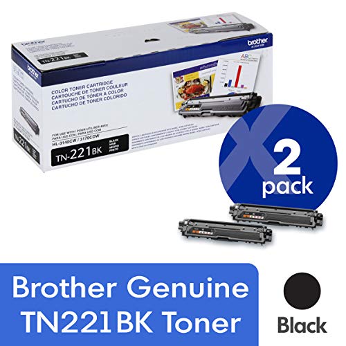 Brother خرطوشة حبر سوداء أصلية TN221BK مكونة من قطعتين بإنتاجية / خرطوشة تبلغ 2500 صفحة تقريبًا