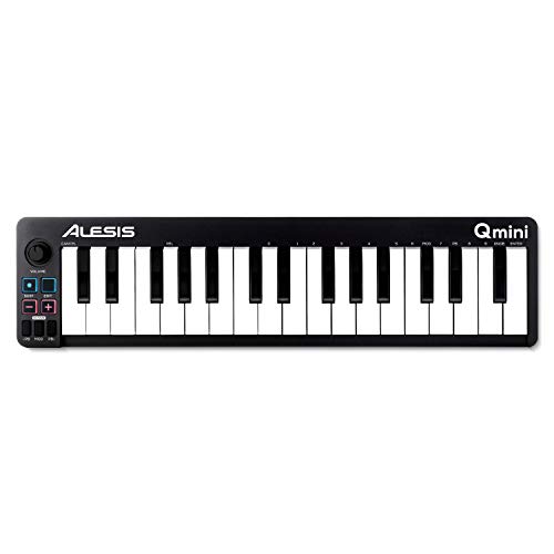  Alesis Qmini - وحدة تحكم لوحة مفاتيح USB MIDI محمولة ذات 32 مفتاحًا مزودة بمفاتيح حركة حساسة للسرعة وبرنامج إنتاج موسيقى...