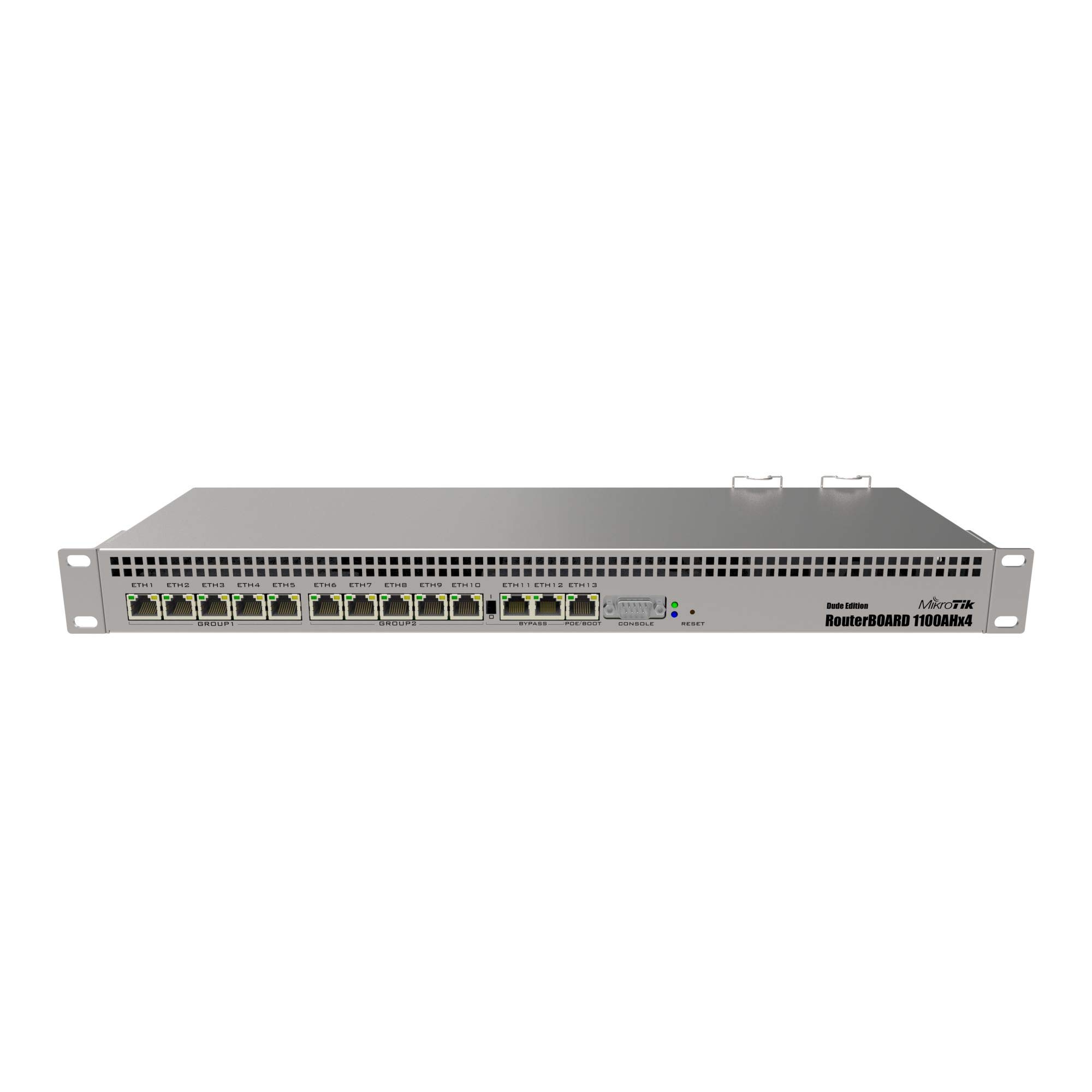 MikroTik RouterBOARD 1100AHx4 Dude Edition مع 13 منفذ جيجابت إيثرنت ومنفذ تسلسلي RS232 وإمدادات طاقة احتياطية مزدوجة (RB1100AHx4)