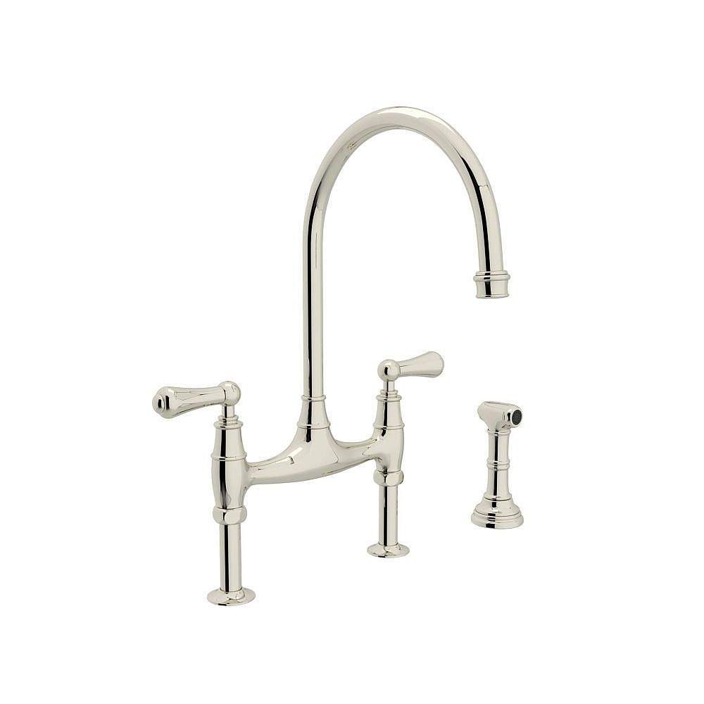 Rohl U.4719L-PN-2 Perrin and Rowe Bridge Style Kitchen Faucet with Sidespray, Polished Nickel