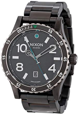 Nixon ساعة دبلومات إس إس A277-1421 للرجال باللون الأسود / الفضي / الأخضر