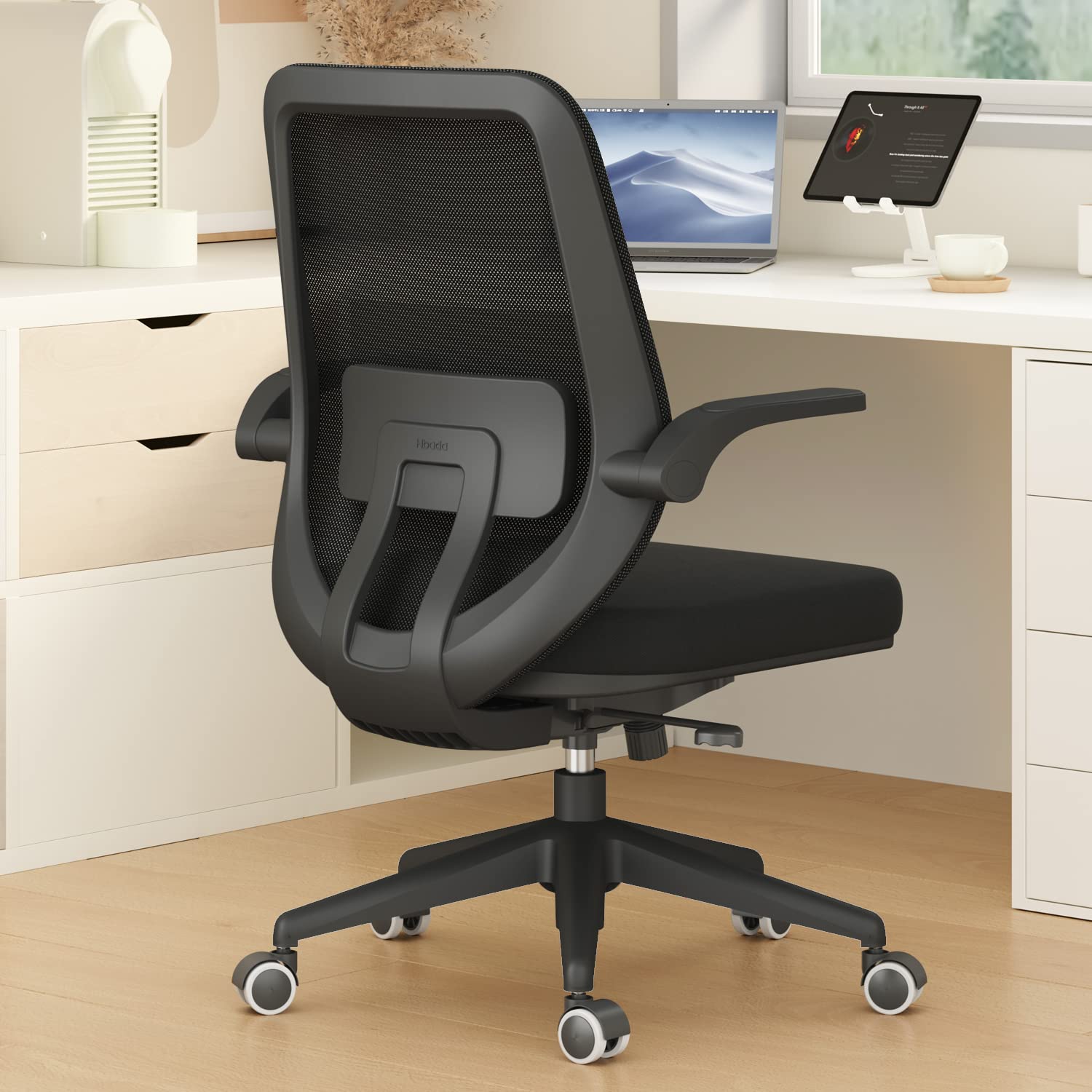 Hbada كرسي مكتب - مكتب عمل - كرسي دوار - كراسي مريحة للمنزل مع أذرع قابلة للطي وإرتفاع قابل للتعديل
