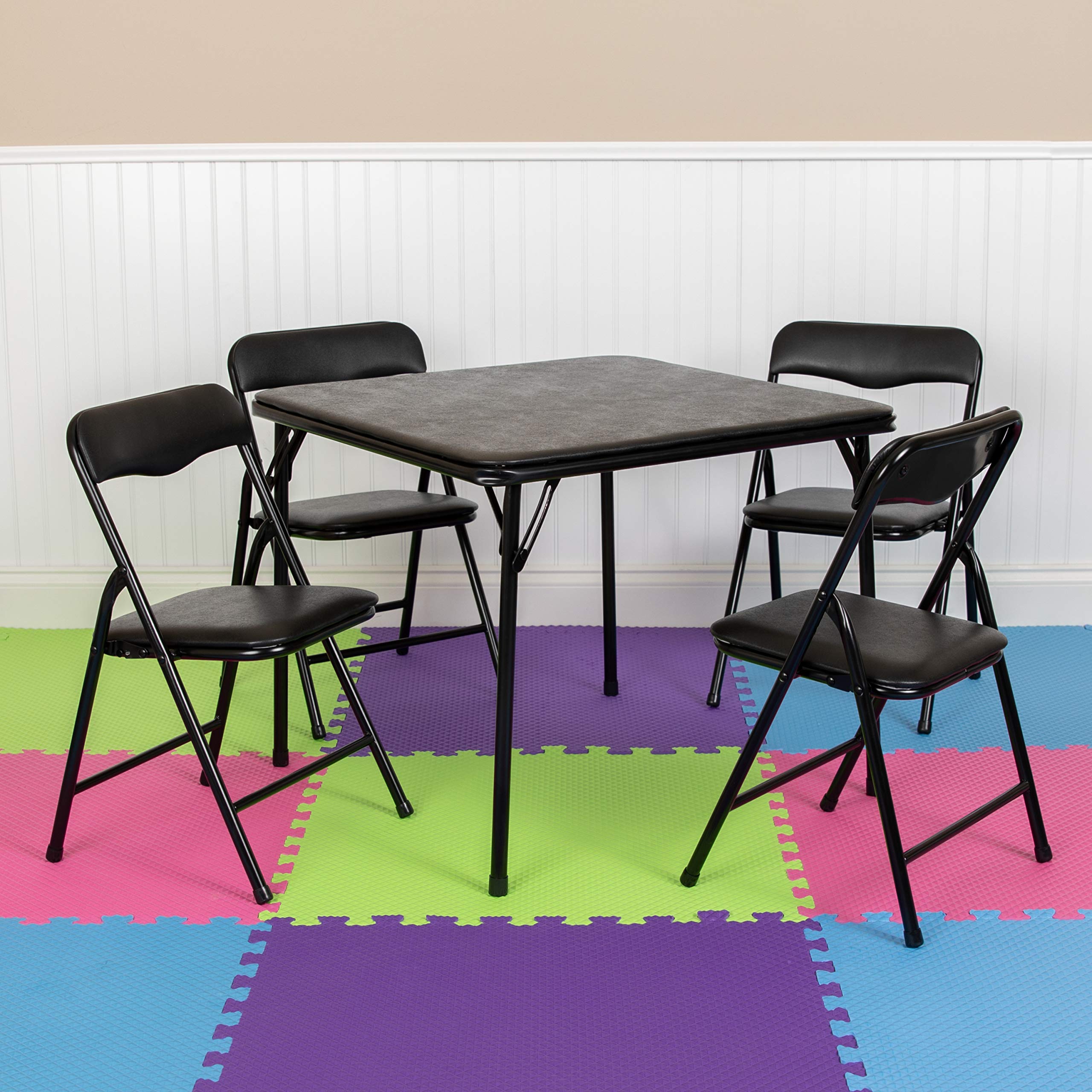 Flash Furniture طقم طاولة وكرسي قابل للطي للأطفال من 5 قطع باللون الأسود