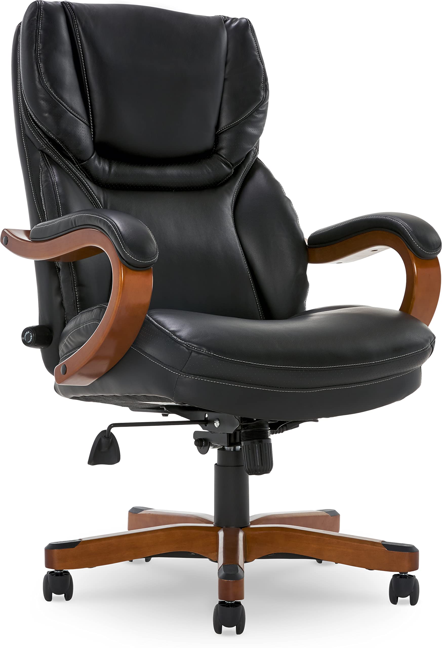 Serta كرسي مكتب تنفيذي كبير وطويل مع لمسات خشبية قابلة للتعديل ومسند ظهر مريح وجلد مستعبدين
