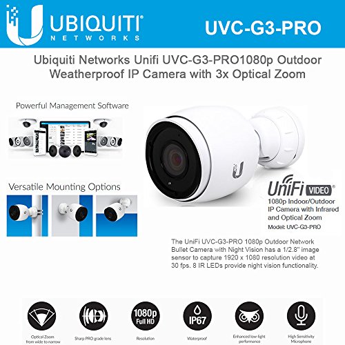 Ubiquiti Networks Ubiquiti Network UniFi UVC-G3-PRO كاميرا IP خارجية مقاومة للماء بدقة 1080 بكسل مع تقريب بصري 3x
