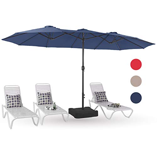 PHI VILLA مظلة فناء 15 قدمًا على الوجهين مظلة خارجية كبيرة جدًا مع كرنك وقاعدة مظلة متضمنة (أزرق)