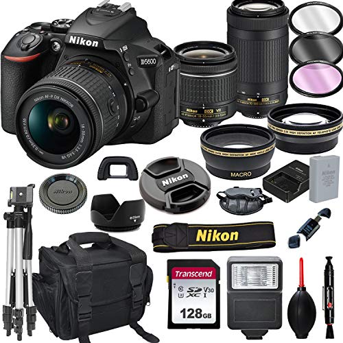  AV-Nikon كاميرا نيكون D5600 DSLR مع عدسة 18-55 مم VR وعدسات 70-300 مم + بطاقة 128 جيجابايت وحامل ثلاثي القوائم وفلاش والمزيد (حزمة...