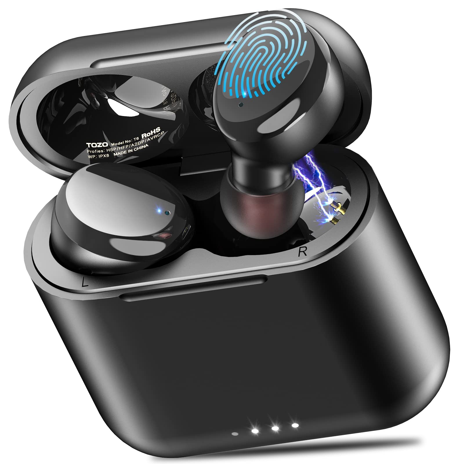  TOZO T6 True Wireless Earbuds Bluetooth 5.3 Headphones التحكم باللمس مع حقيبة شحن لاسلكية IPX8 سماعات أذن استريو مقاومة للماء داخل الأذن...