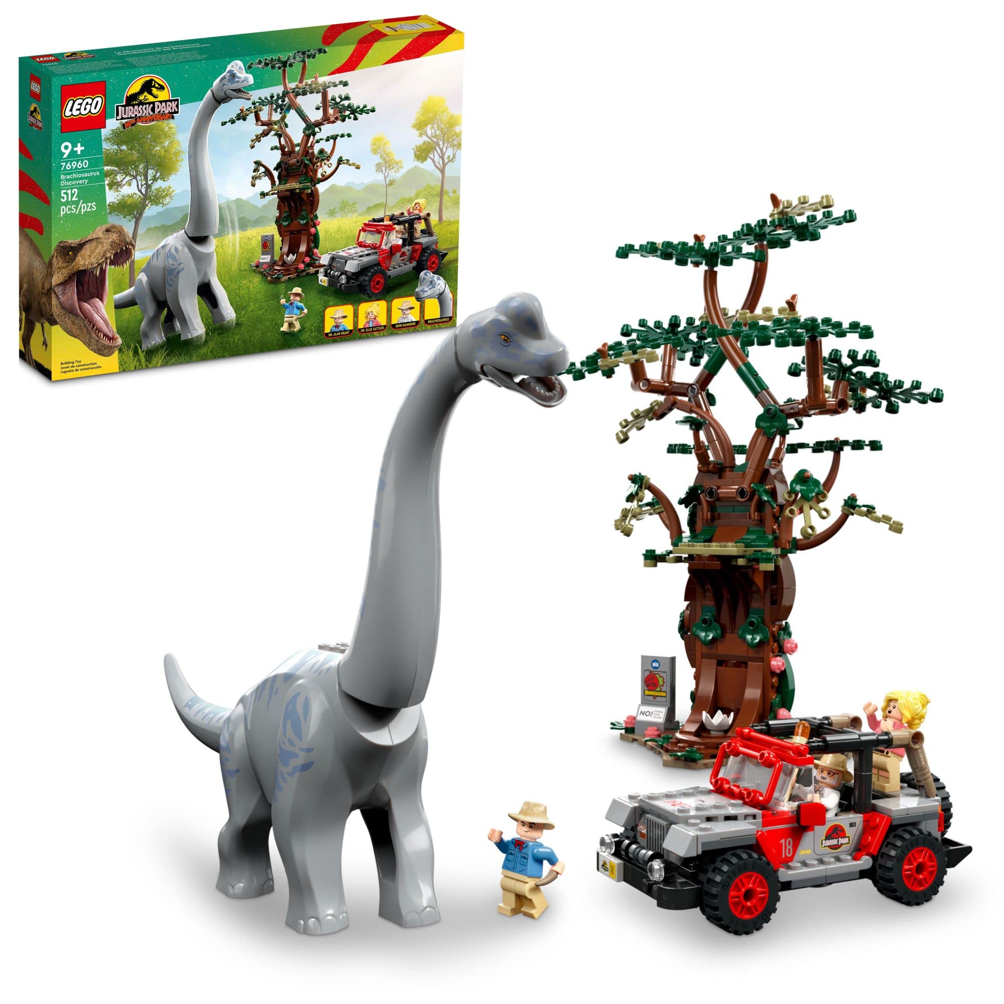 LEGO لعبة الديناصورات من Jurassic World Brachiosaurus Discovery 76960 Jurassic Park للذكرى الثلاثين؛ تتميز بشكل ديناصور كبير ولعبة سيارة...