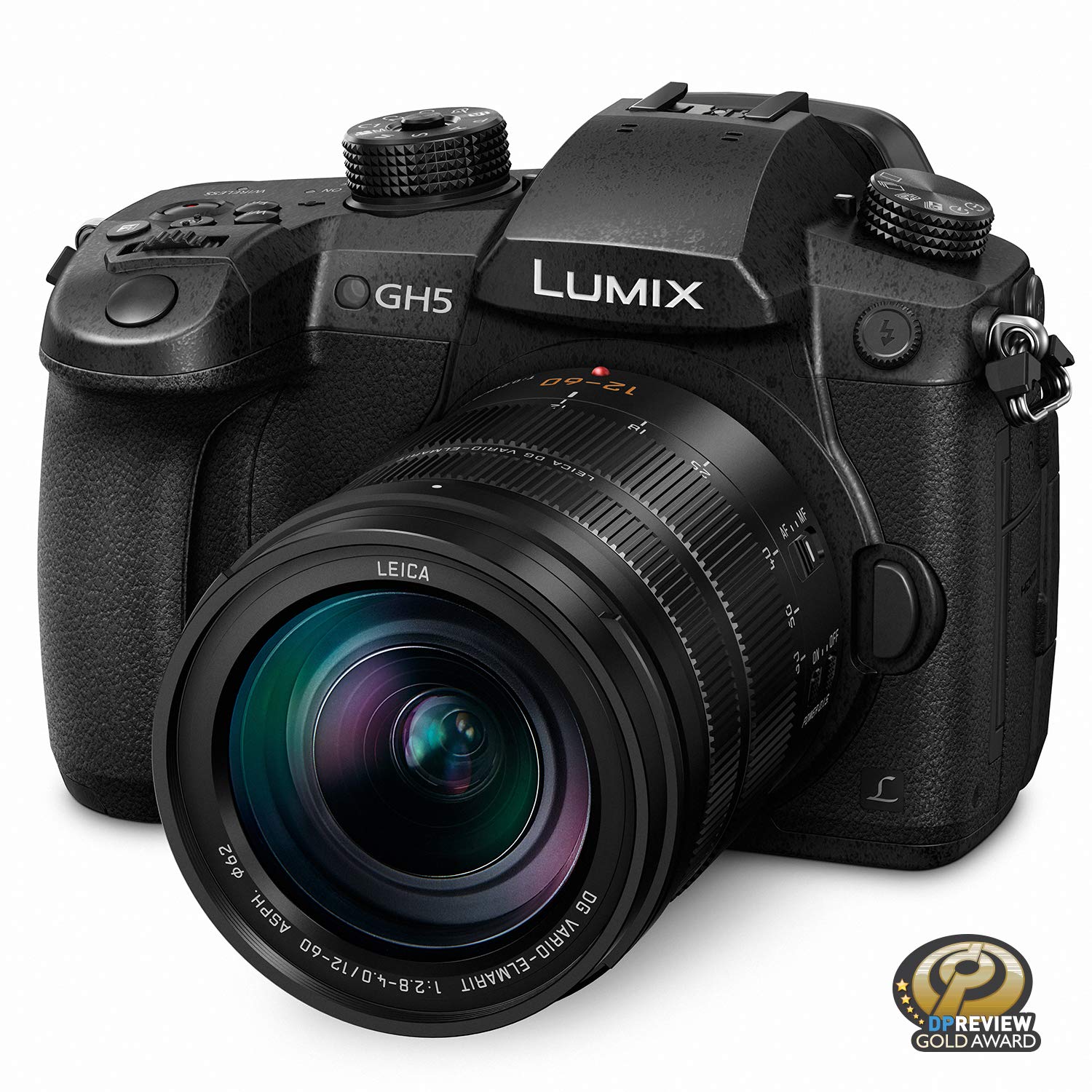 Panasonic كاميرا LUMIX GH5 4K غير المزودة بمرآة مع عدسة Lecia Vario-Elmarit مقاس 12-60 مم F2.8-4.0 (DC-GH5LK)