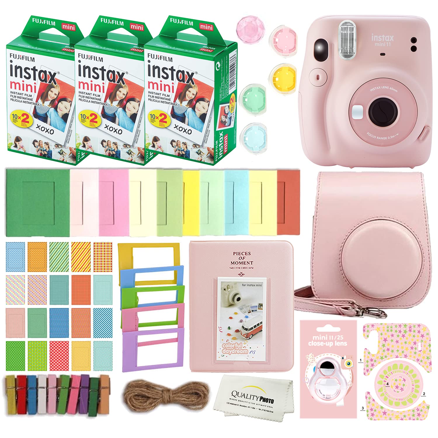 Fujifilm كاميرا فورية Instax Mini 11 مع حافظة و 60 فيلم فوجي وملصقات للزينة وإطارات وألبوم صور ومجموعة ملحقات أخرى