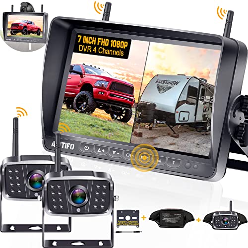  AMTIFO RV Backup Camera Wireless HD 1080P Bluetooth 2 Travel Trailer Rear View Cam System 7 Inch DVR Monitor Truck Camper الأشعة تحت الحمراء للرؤية الليلية محول ال...