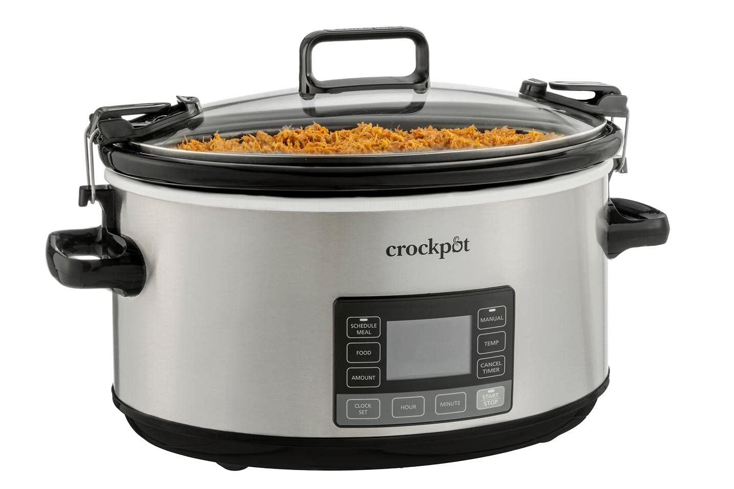 Crock-Pot طباخ بطيء محمول 7 كوارت مع غطاء قفل وضبط تلقائي لتقنية وقت الطهي من الفولاذ المقاوم للصدأ