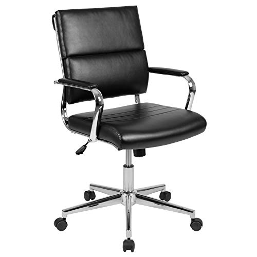 Flash Furniture كرسي مكتب دوار تنفيذي دوار من الجلد الأسود في منتصف الظهر