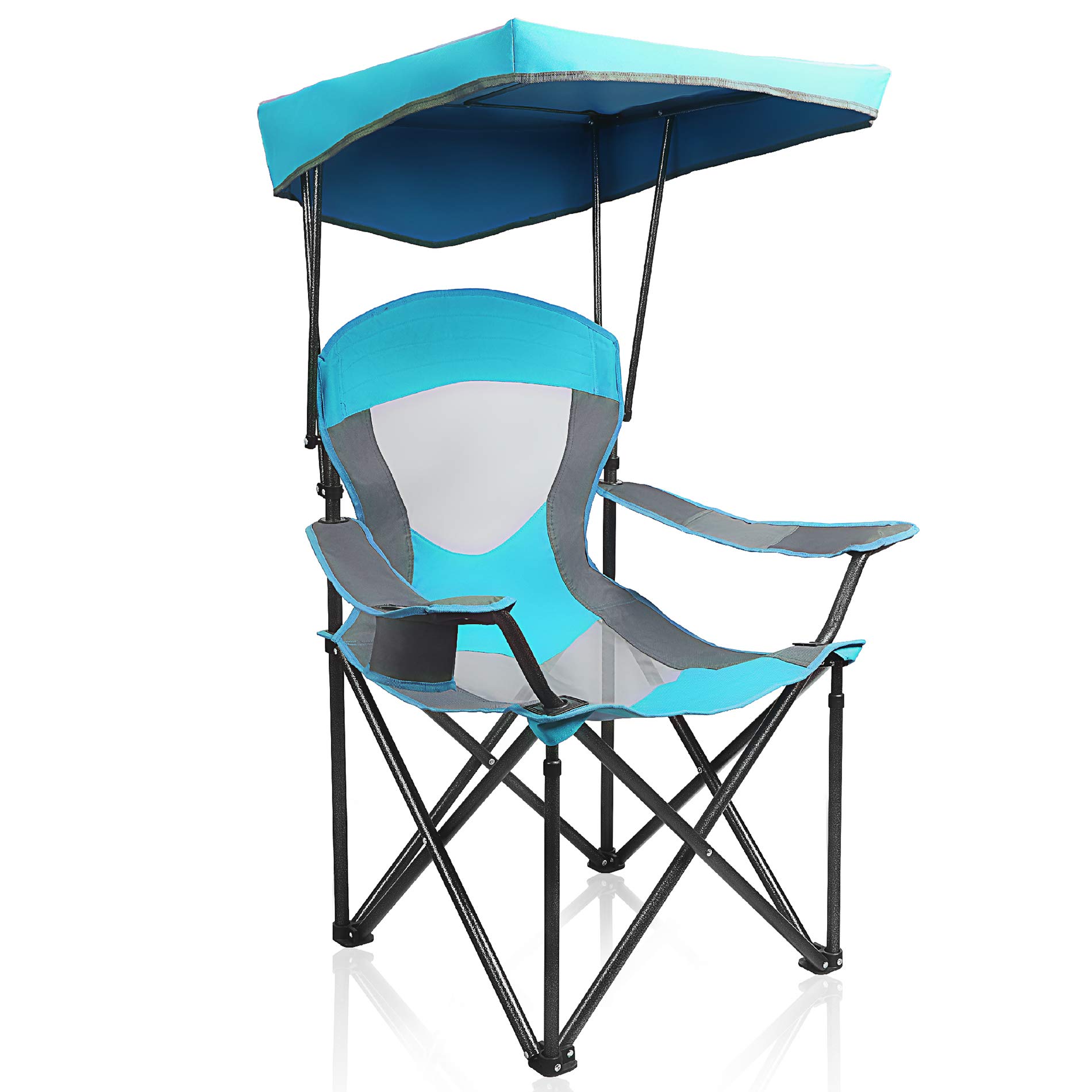 ALPHA CAMP كرسي صالة كانوبي للخدمة الشاقة ظلة كرسي سفر للتنزه مع حامل أكواب أزرق مينا