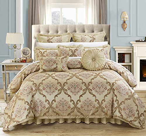 Chic Home 9 قطع Aubrey Decorator Upholstery Comforter Set مجموعة الوسائد