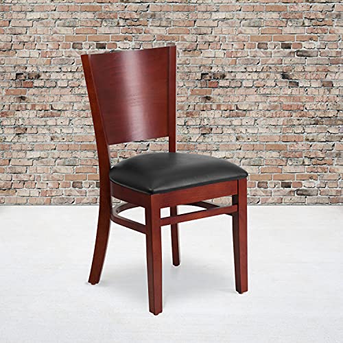 Flash Furniture كرسي مطعم من خشب الماهوجني الصلب من سلسلة لاسي - مقعد من الفينيل
