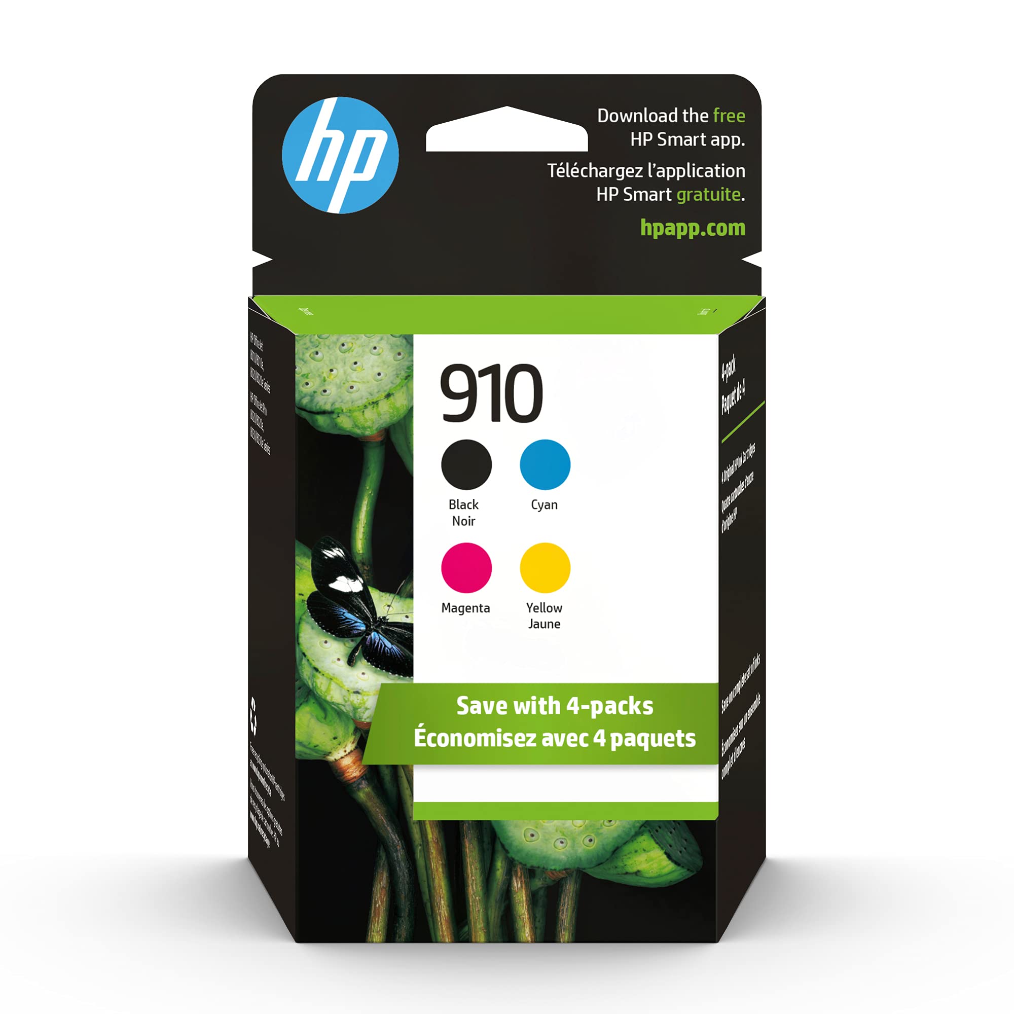 HP خراطيش الحبر الأصلية 910 باللون الأسود والأزرق والأرجواني والأصفر (4 عبوات من 1) | يعمل مع OfficeJet 8010 و 8020 Series و OfficeJet...