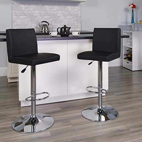 Flash Furniture 2 حزمة معاصر أسود الفينيل ارتفاع قابل للتعديل كرسي للبار مع لوحة الظهر وقاعدة الكروم