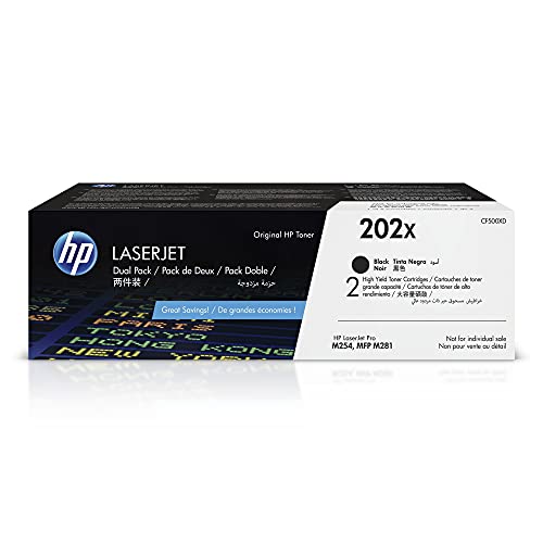  HP خراطيش مسحوق الحبر الأسود الأصلية 202X عالية الإنتاجية (عبوتان) | تعمل مع Color LaserJet Pro M254 وسلسلة Color LaserJet Pro MFP M281 |...