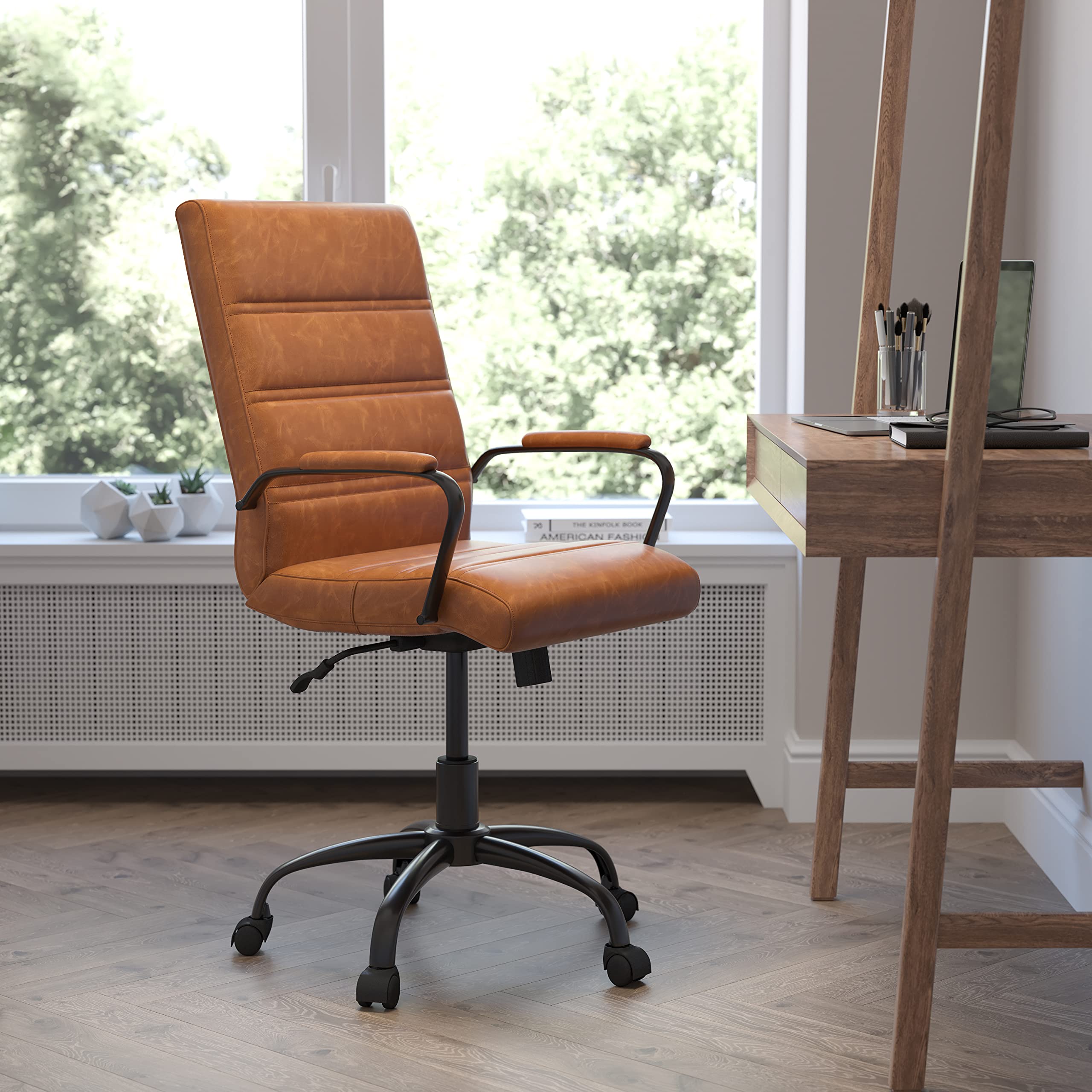 Flash Furniture ويتني - كرسي مكتب بمسند ظهر متوسط - جلد...