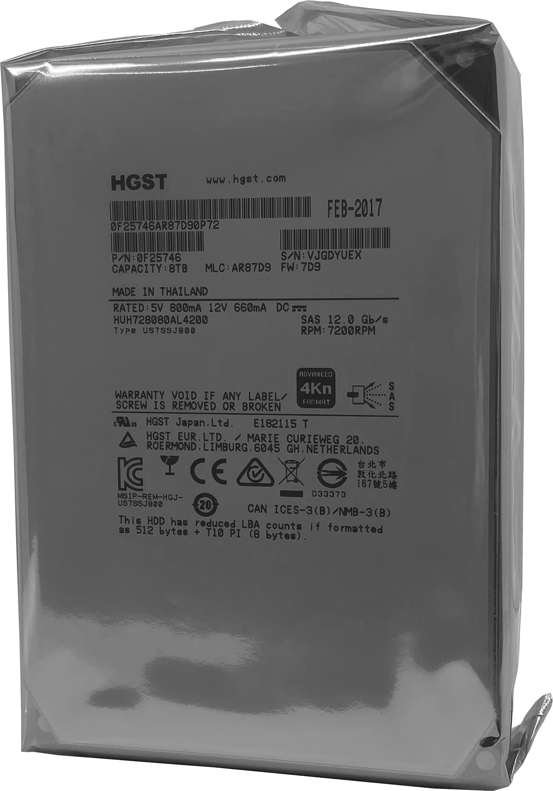 HGST HUH728080AL4200 3.5 '8TB SAS 12Gb / s 7.2K RPM 128M 0F23651 4Kn ISE Enterprise Hard Drive