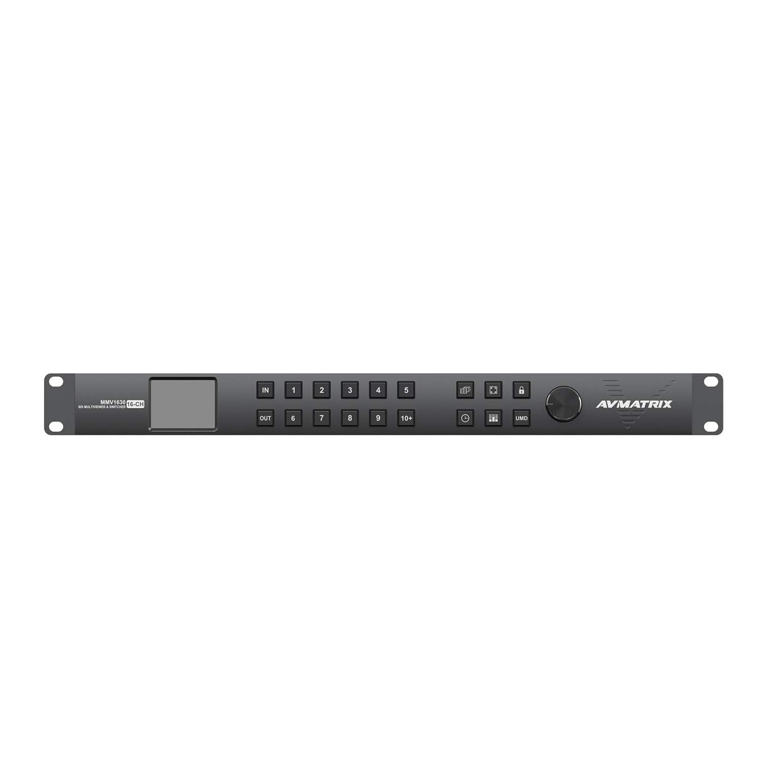 AVMATRIX MMV1630 Compact 1RU 16-Channel 3G-SDI Multiviewer with 16x16 3G-SDI Matrix Switcher, 2-3G-SDI & 1xHDMI Multiview Scaling Outputs with Audio, DC 12V 5A Power Adapter x2