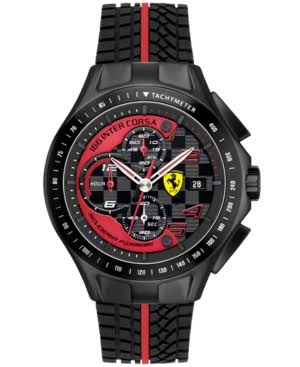 Ferrari ساعة كرونوغراف سوداء بسوار مطاطي من 0830077 للرجال