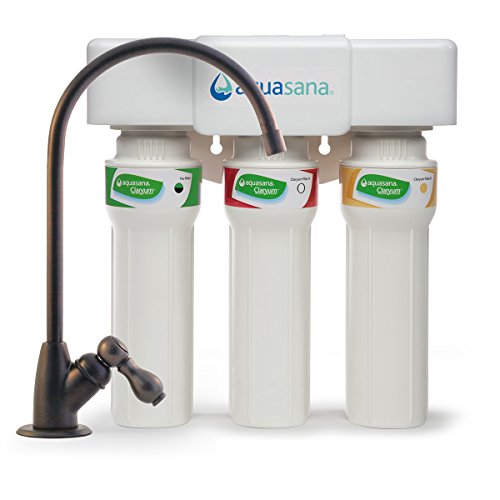  Aquasana 3-Stage Max Flow Claryum Under Sink Water Filter System - Kitchen Counter Claryum Filtration - مرشحات 99٪ من الكلور - صنبور برونزي مطلي بالزيت -؟ AQ-5300...
