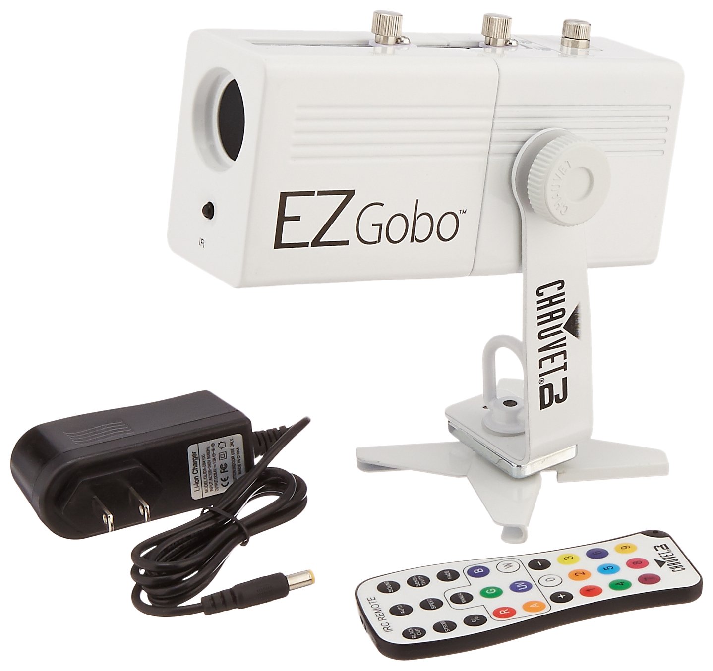 CHAUVET DJ جهاز عرض Gobo LED يعمل بالبطارية من EZGOBO مع مصباح تأثير DJ بتقنية التكبير اليدوي