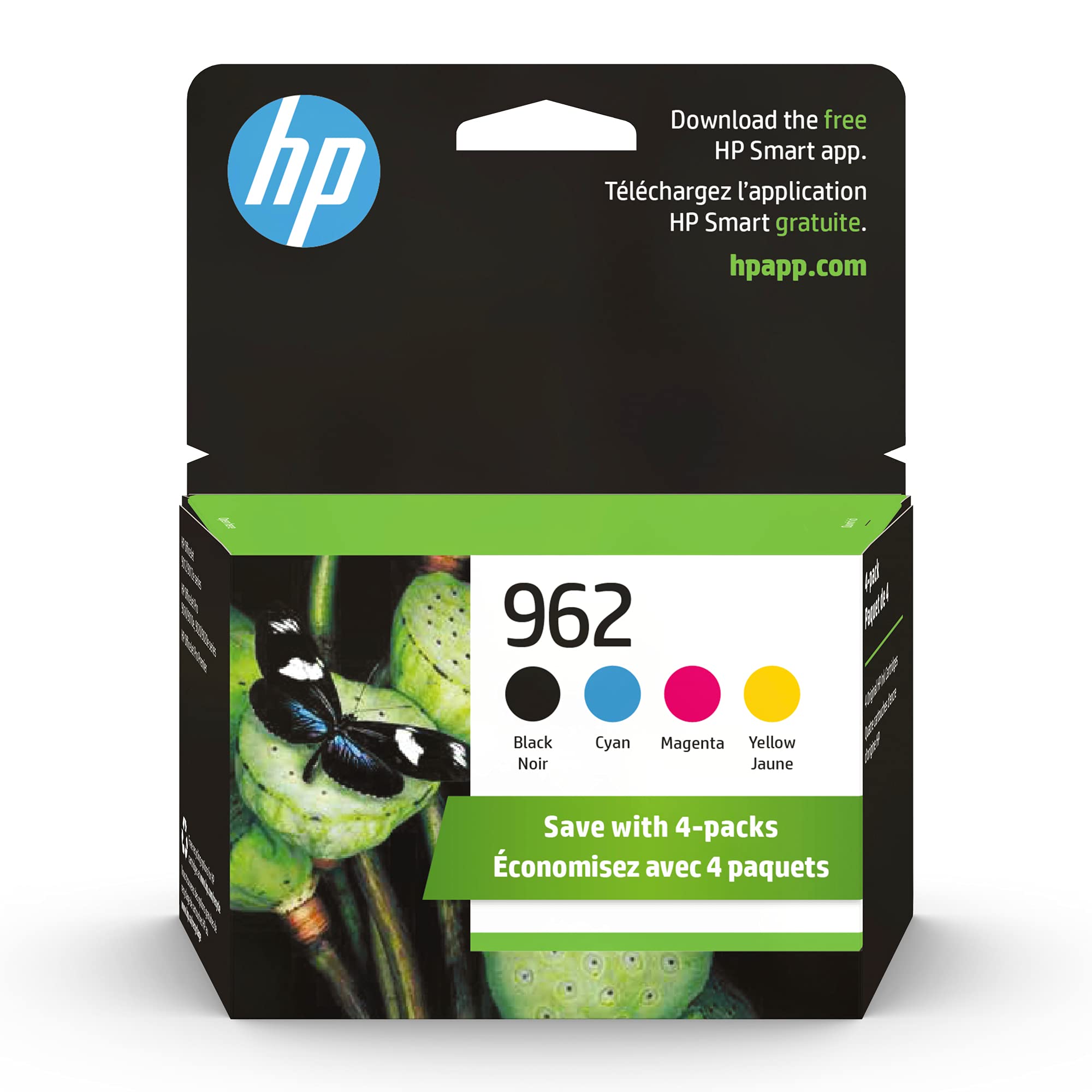  HP خراطيش الحبر الأصلية 962 الأسود والأزرق والأرجواني والأصفر (4 عبوات) | يعمل مع OfficeJet 9010 Series و OfficeJet Pro 9010 و 9020 Series...