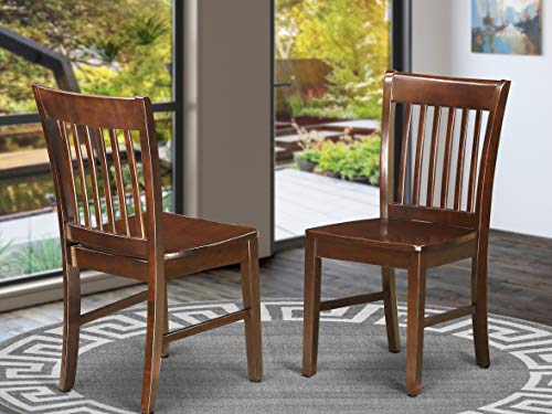 East West Furniture NFC-MAH-W نورفولك كراسي طعام حديثة - مقعد خشبي وكرسي غرفة طعام بإطار من خشب الماهوجني الصلب مجموعة من 2