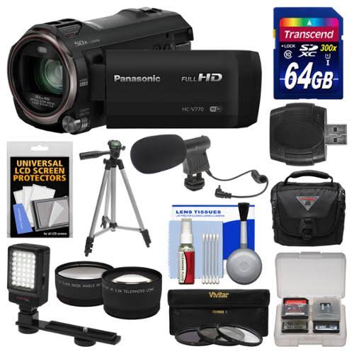 Panasonic HC-V770 HD Camcorder with Wireless Smartphone Twin Video Capture + 64GB 94MB / s UHS-1 / U3