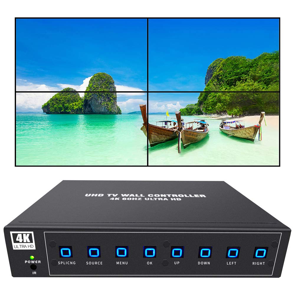 iseevy 4K60 UHD Video Wall Controller 2x2 1x2 2x1 1x3 3x1 1x4 4x1 TV Wall Controller for 4 TV Splicing Display Support 3840x2160 @ 60Hz Inputs and Rotate 90 Degree for Portrait Mode Screens