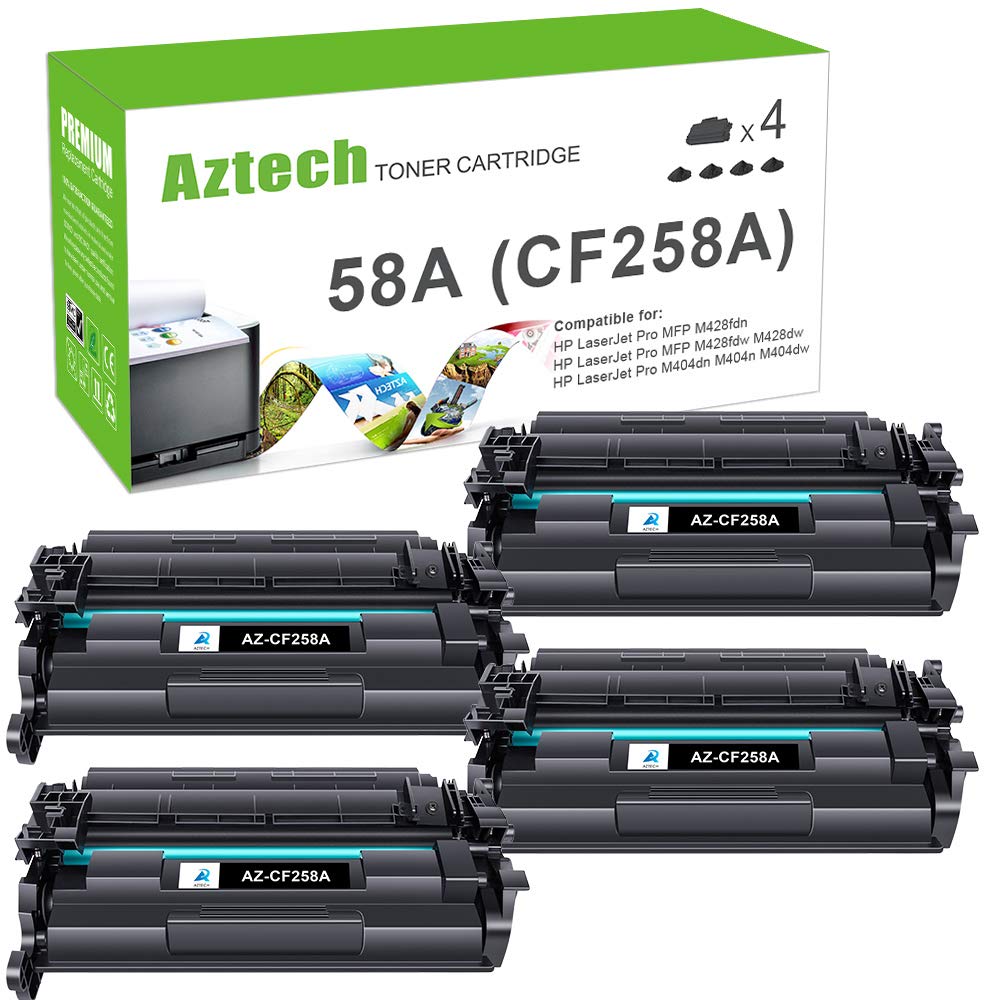 Aztech خرطوشة حبر بديلة متوافقة مع طابعة HP 58A CF258A 58X CF258X Pro M404n M404dn MFP M428fdw M428dw M428fdn (أسود 4 عبوات)
