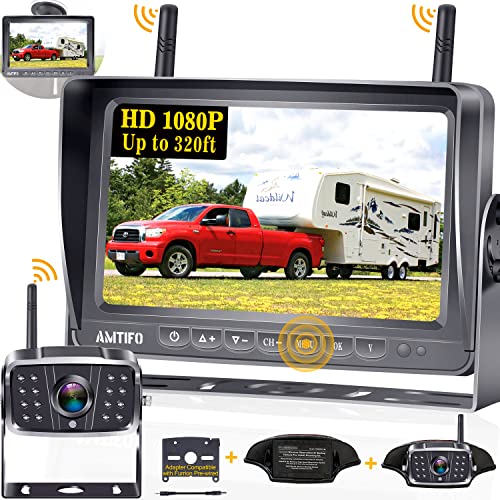 AMTIFO RV Backup Camera Wireless HD 1080P 7 '' Split Screen DVR Monitor Bluetooth Trailer Rear View Cam 4 Channel Truck Camper Infrared Night Vision Adapter for Furrion Pre-Wired RVs A8