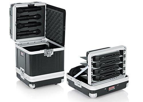 Gator حقيبة صلبة للميكروفون ؛ يحمل (4) أنظمة ميكروفون لاسلكي مع أرفف نصف رف وتخزين لـ (4) أجهزة استقبال محمولة (GM-4WR)
