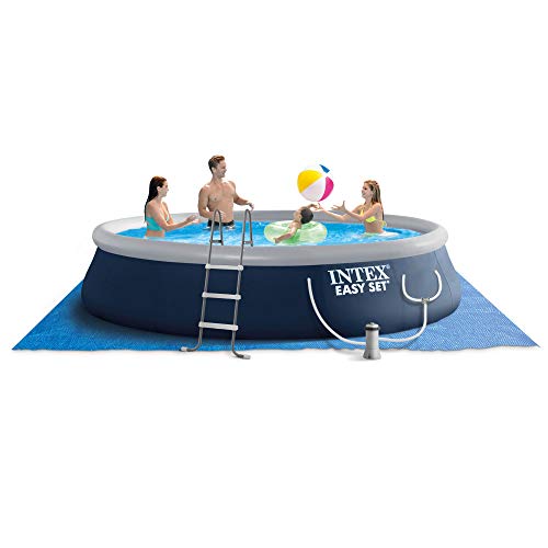 Intex مجموعة حوض السباحة سهلة التركيب مع مضخة مرشح وسلم وقماش أرضي وغطاء لحمام السباحة