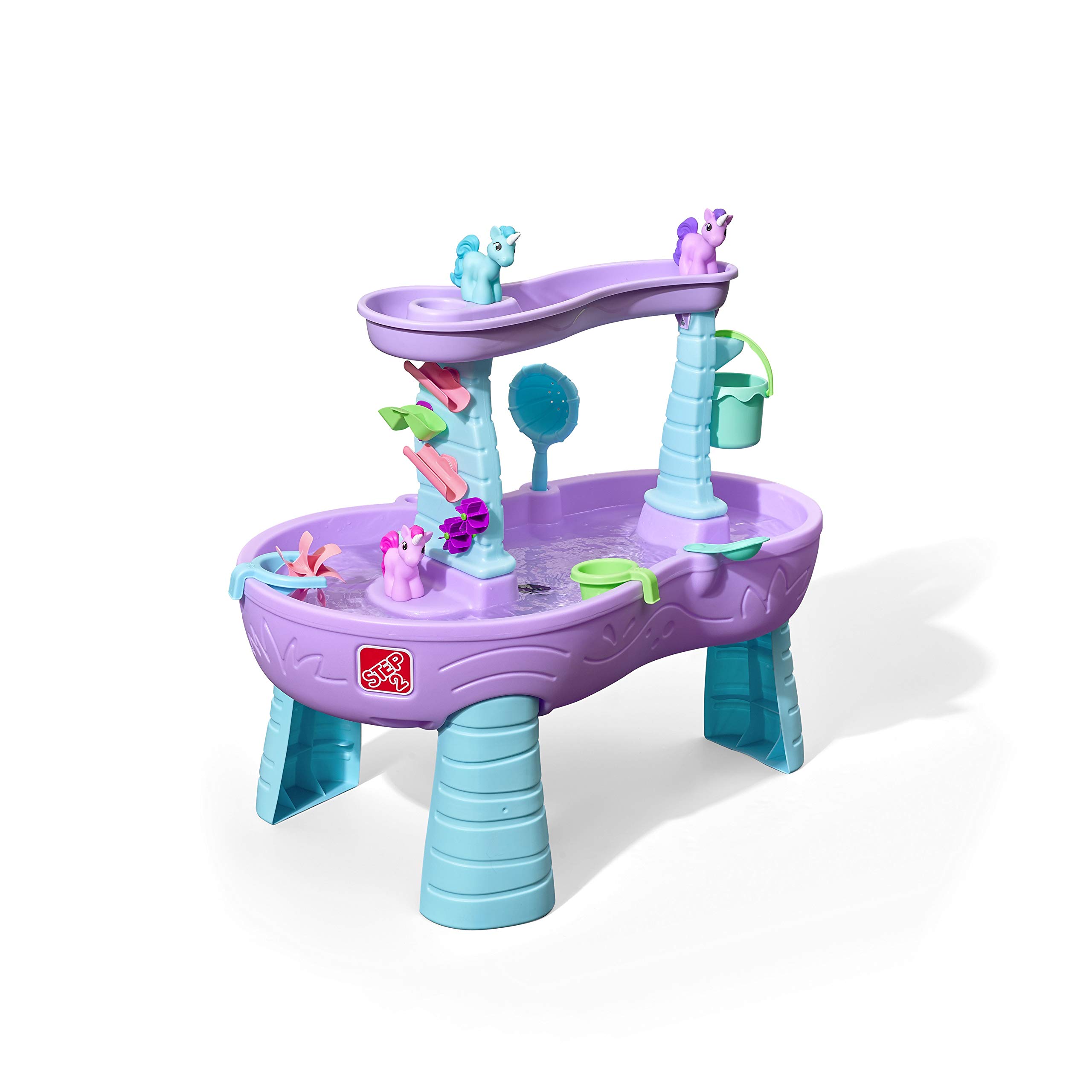 Step2 دش مطري وطاولة يونيكورن المائية للأطفال طاولة اللعب المائية الأرجواني مع مجموعة ملحقات يونيكورن من 13 قطعة