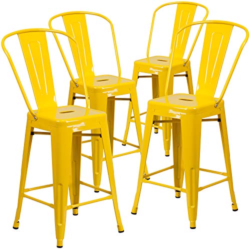  Flash Furniture مقعد تجاري من الدرجة الرابعة مقاس 24 قدمًا من المعدن الأصفر عالي الارتفاع للاستخدام الداخلي والخارجي...