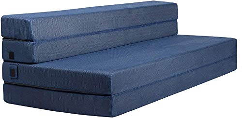 Milliard مرتبة إسفنجية قابلة للطي ثلاثية وأريكة سرير للضيوف - مقاس كوين 78x58x4.5 بوصة (أزرق)