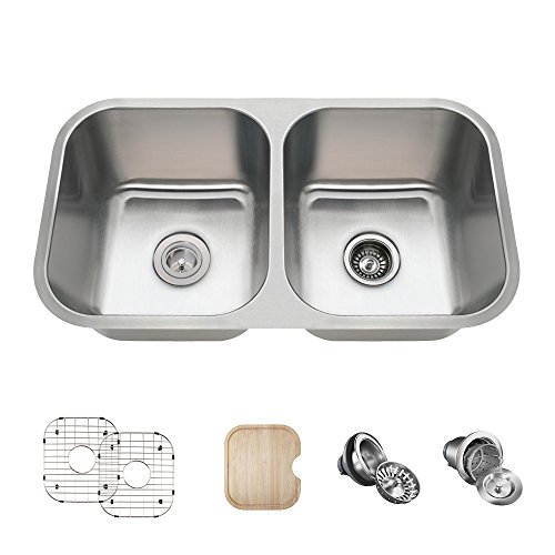 MR Direct 3218B 18-Gauge Undermount Offset Double Bowl Stainless Steel Kitchen Sink